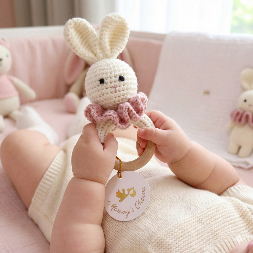 Crochet Bunny Toy & Silicone Teething Ring Set – 2-Piece