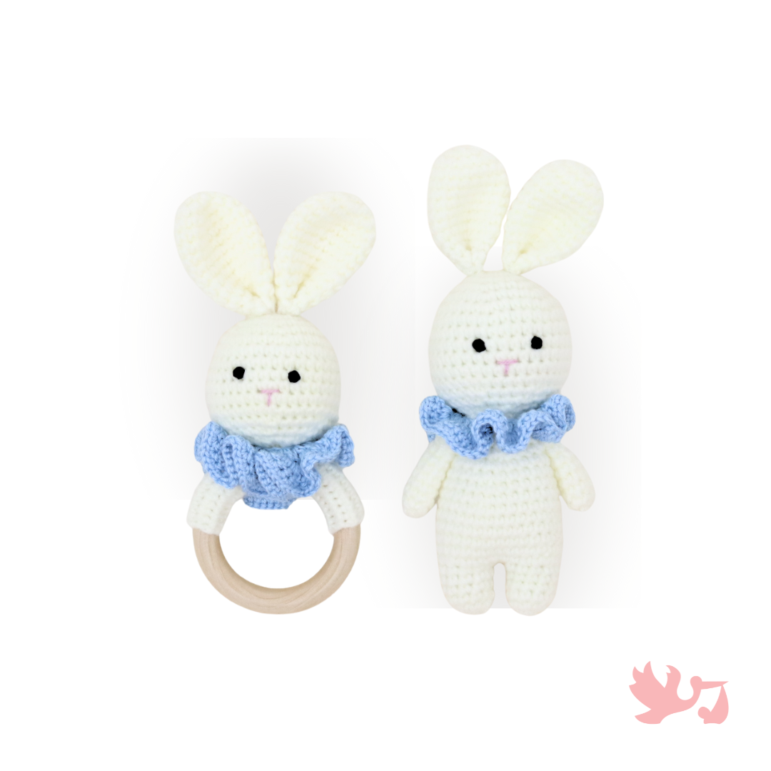 Crochet Bunny Toy & Silicone Teething Ring Set – 2-Piece