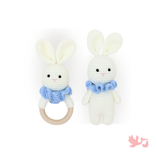 Crochet Bunny Toy & Silicone Teething Ring Set – 2-Piece