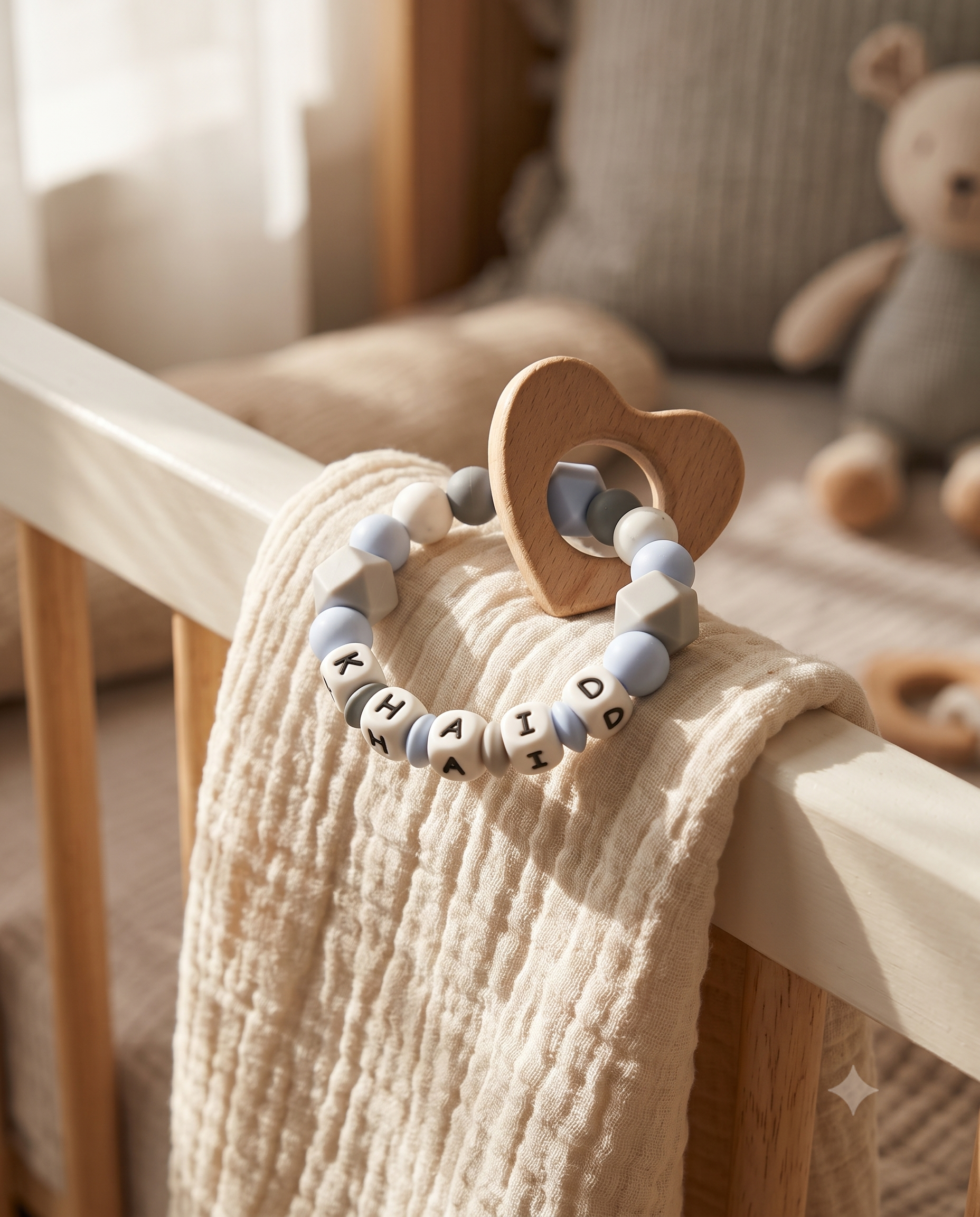 Personalized Baby Ring Rattle – Engraved Name Sensory Toy