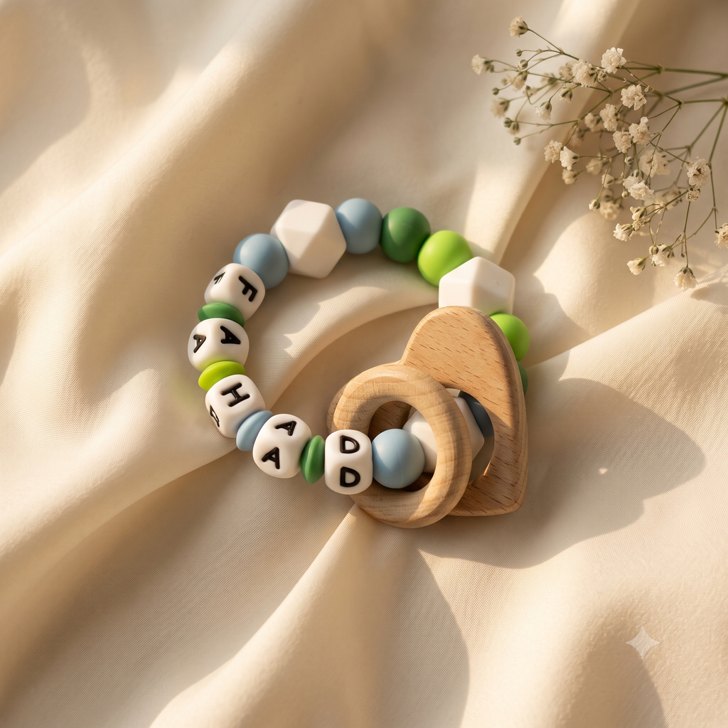 Personalized Baby Ring Rattle – Engraved Name Sensory Toy