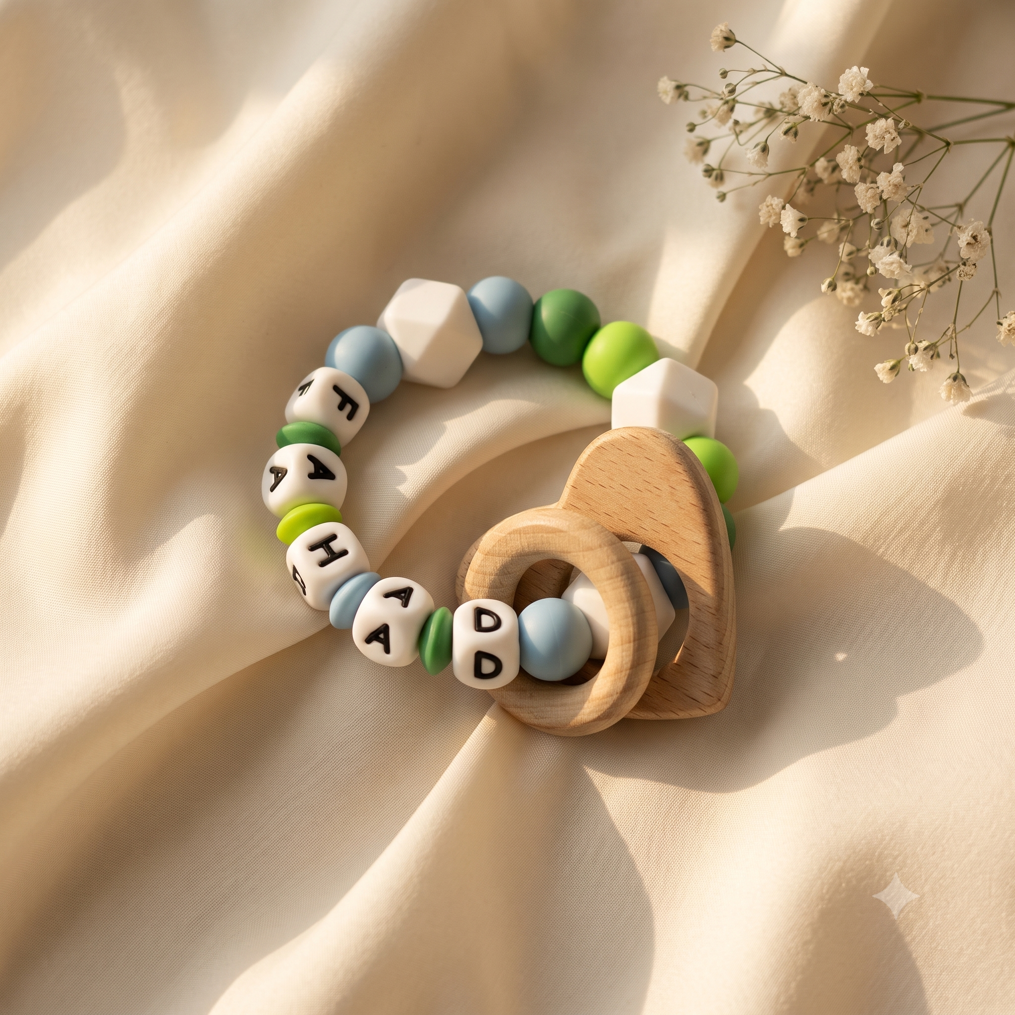 Personalized Baby Ring Rattle – Engraved Name Sensory Toy