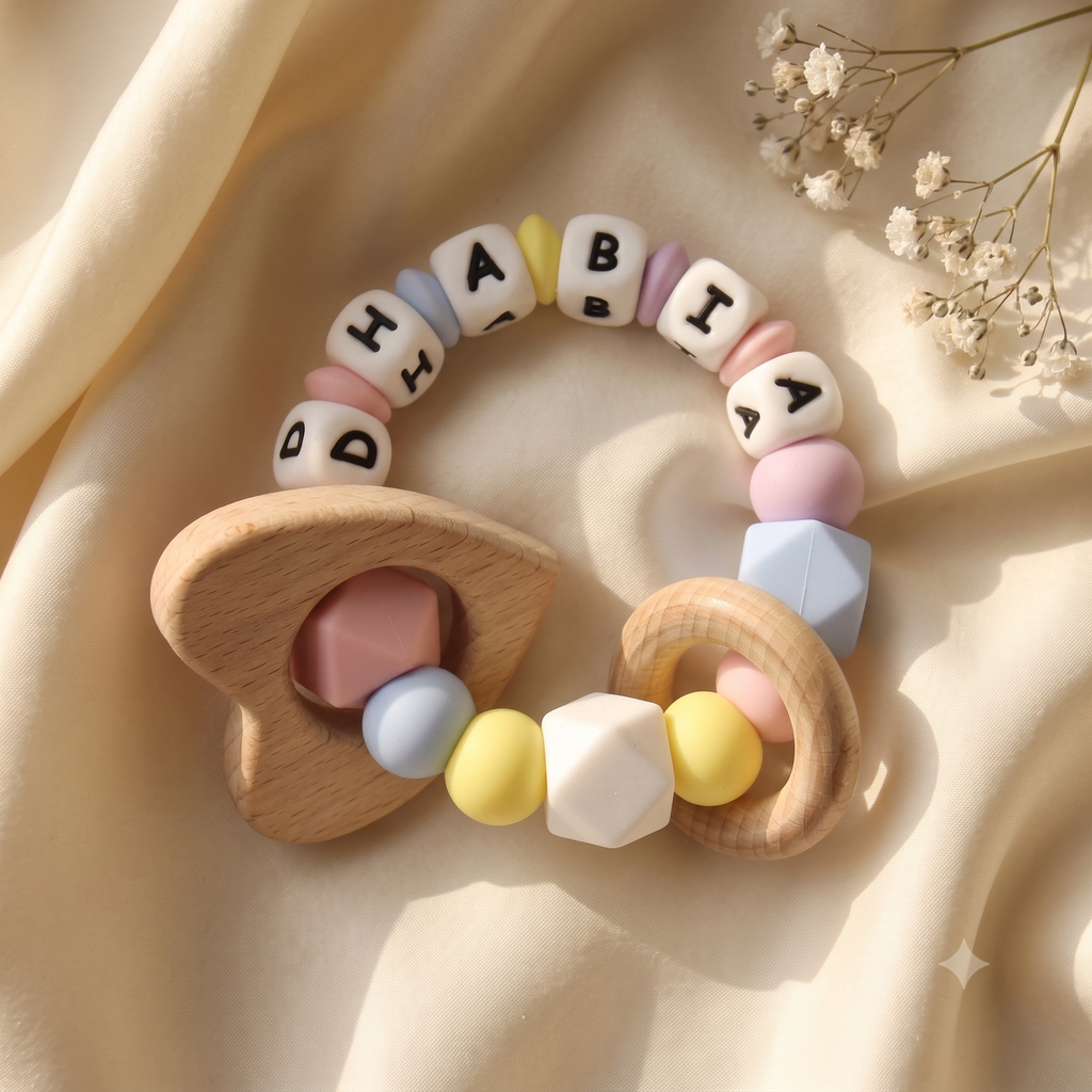 Personalized Baby Ring Rattle – Engraved Name Sensory Toy
