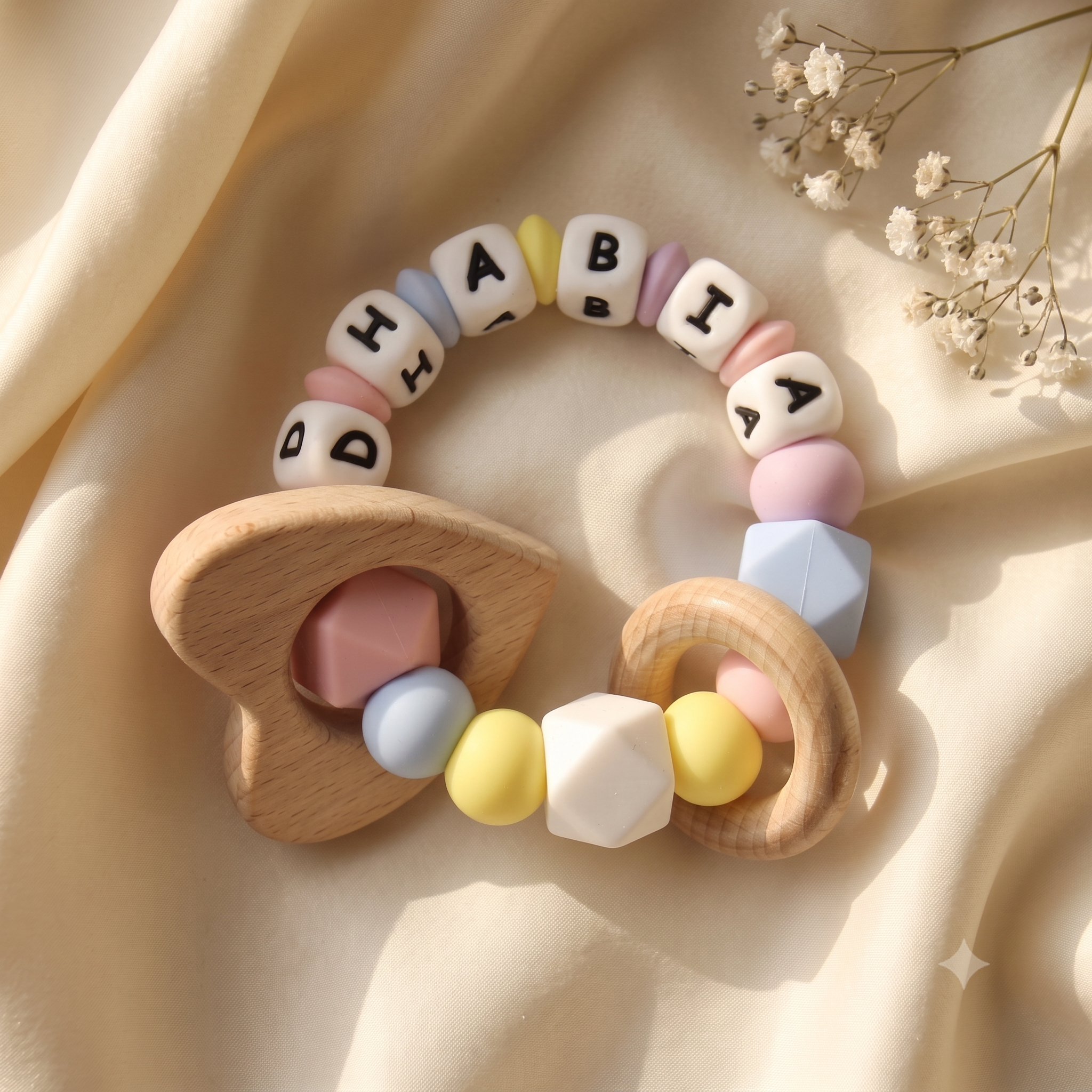 Personalized Baby Ring Rattle – Engraved Name Sensory Toy