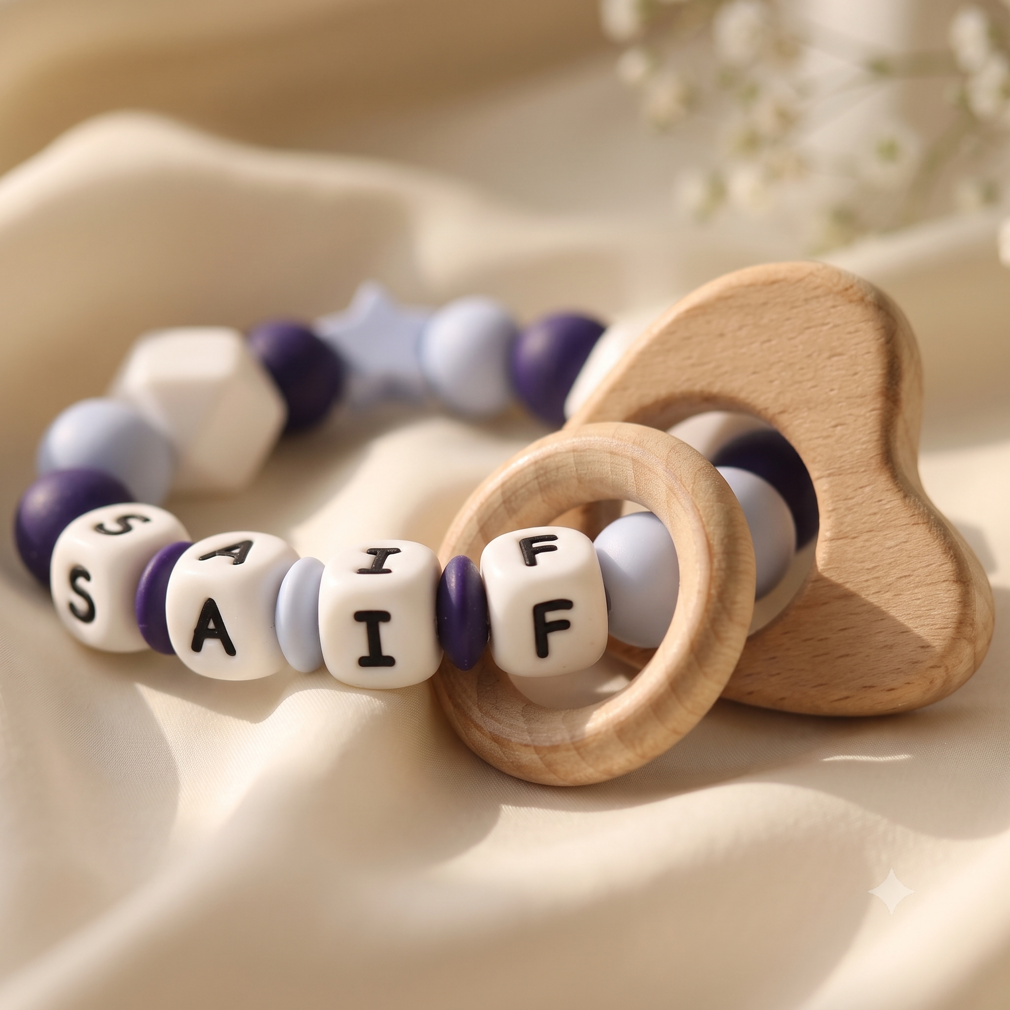 Personalized Baby Ring Rattle – Engraved Name Sensory Toy