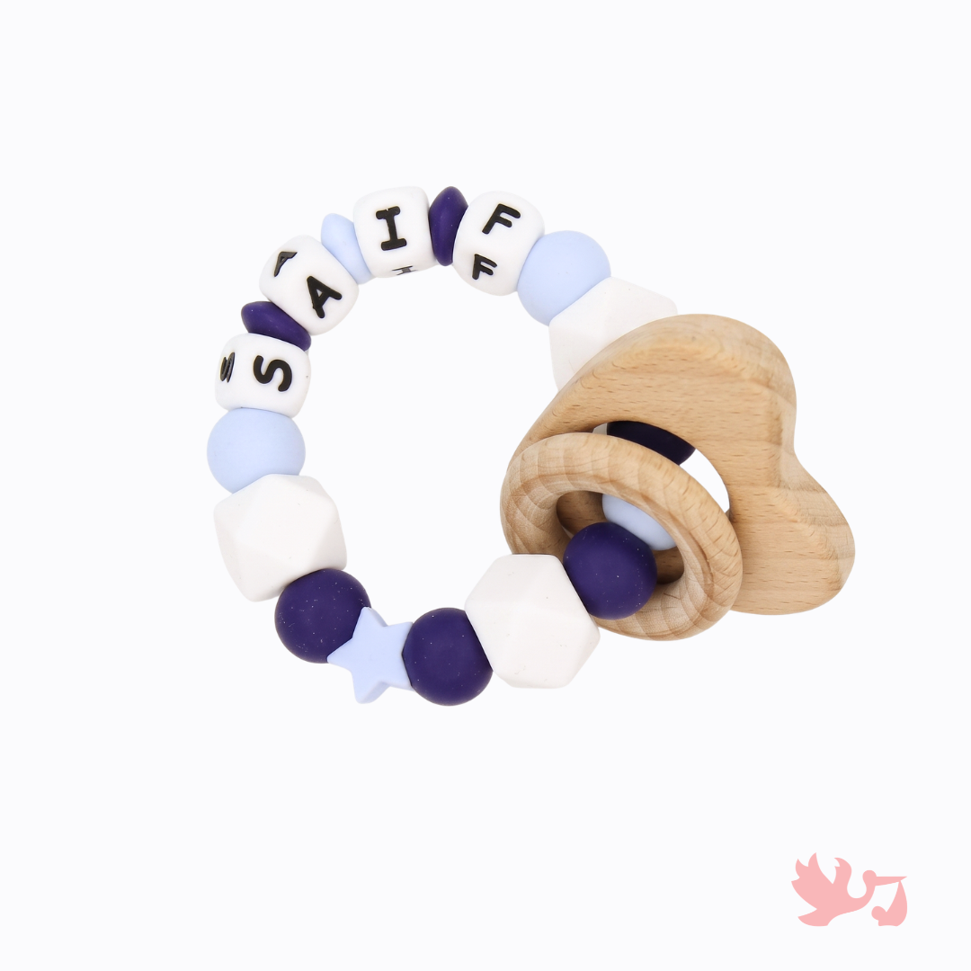 Personalized Baby Ring Rattle – Engraved Name Sensory Toy