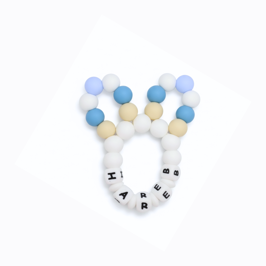 Personalized Bunny Ears Silicone Teether – Baby Teething Toy - silicone baby teether by Mommy's Charms