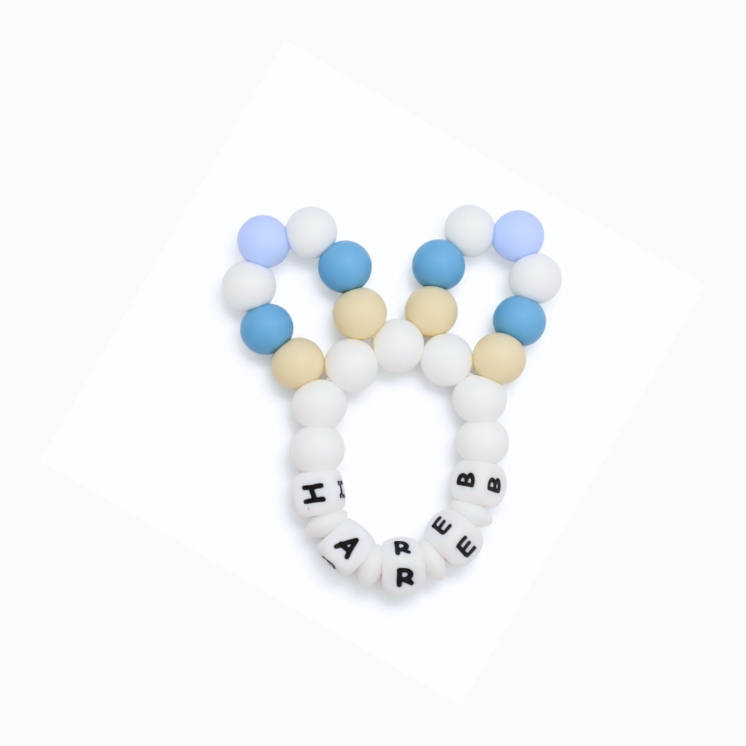 Personalized Bunny Ears Silicone Teether – Baby Teething Toy - silicone baby teether by Mommy's Charms