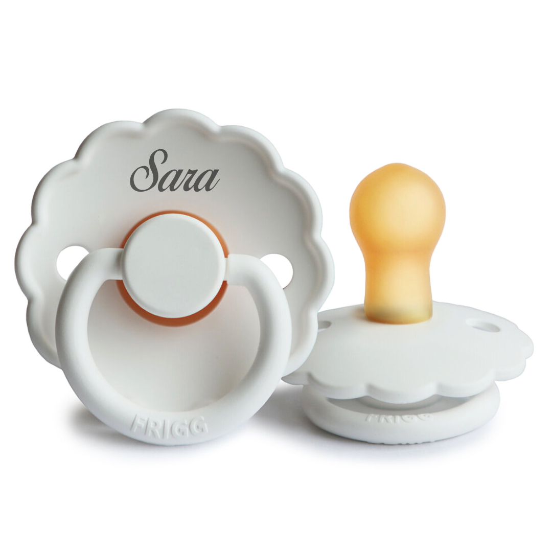 Personalized FRIGG Daisy Latex Baby Pacifier – Engraved Name - silicone baby pacifier by Mommy's Charms
