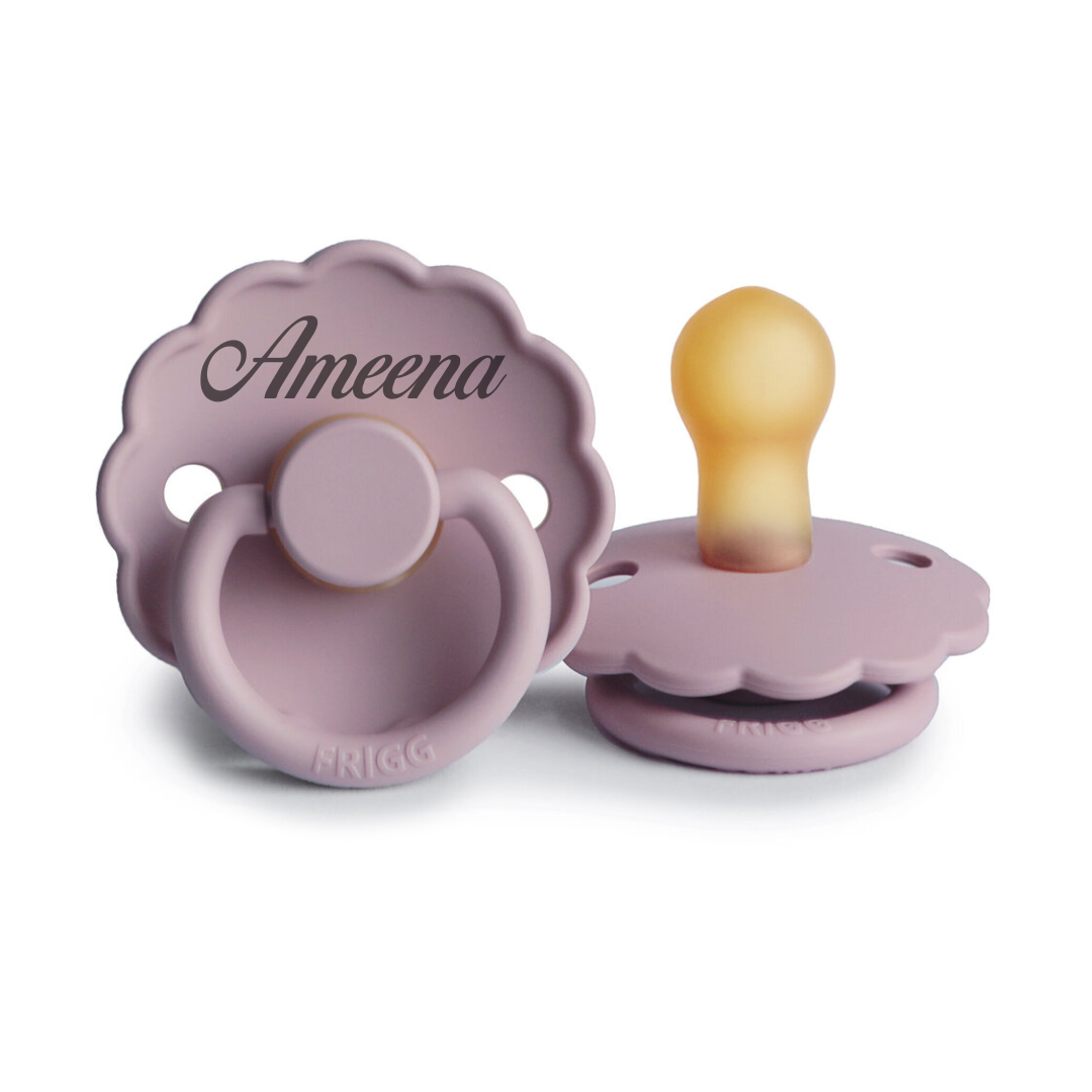 Personalized FRIGG Daisy Latex Baby Pacifier – Engraved Name - silicone baby pacifier by Mommy's Charms
